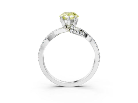 White gold Fancy Yellow Pear Cut Solitaire Twist Pave Diamond Engagement Ring with Prong Setting_3