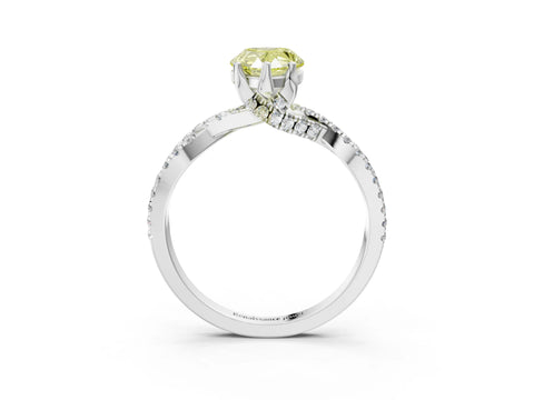 White gold Fancy Yellow Pear Cut Solitaire Twist Pave Diamond Engagement Ring with Prong Setting_3