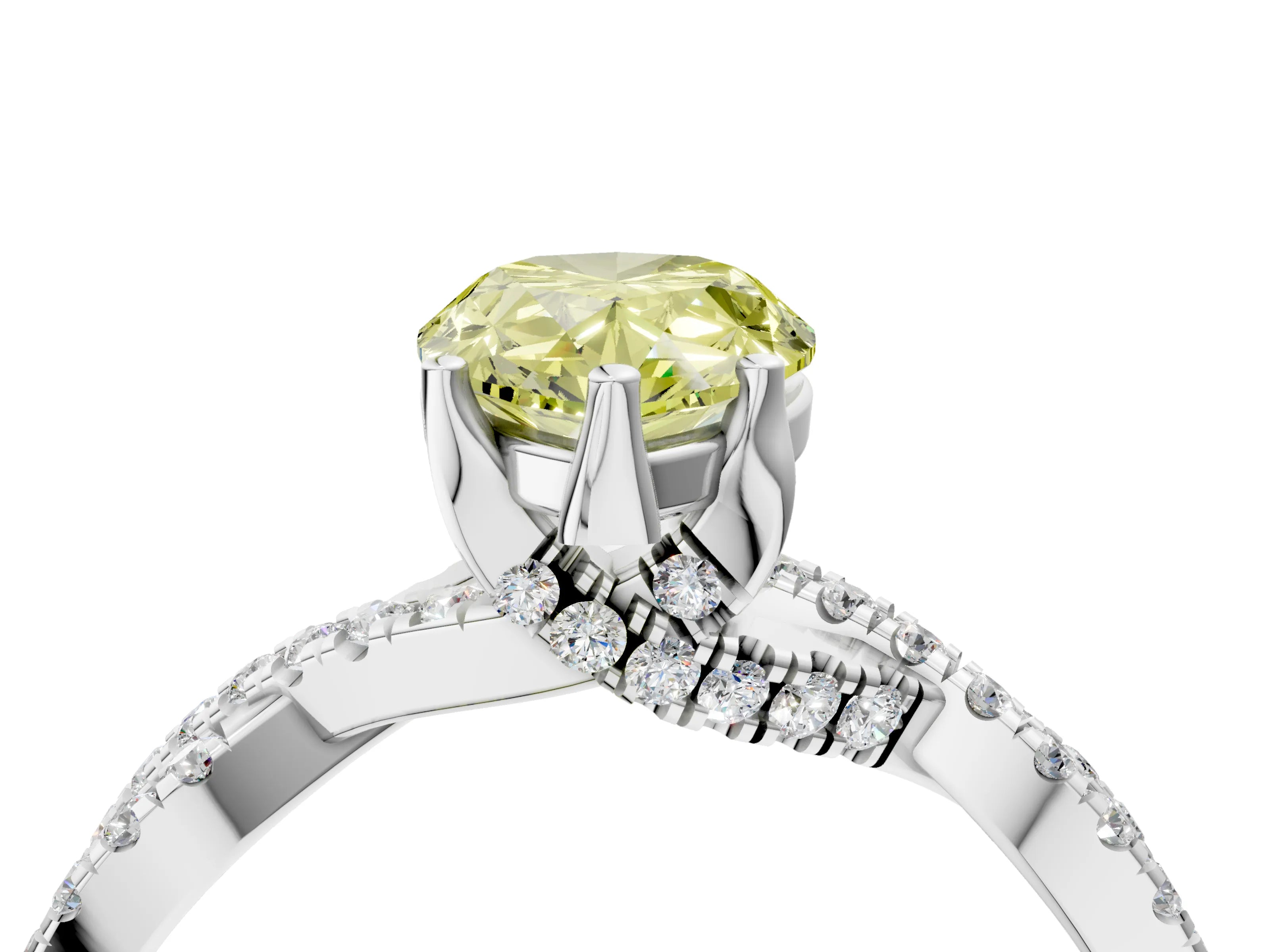 White gold Fancy Yellow Pear Cut Solitaire Twist Pave Diamond Engagement Ring with Prong Setting_4