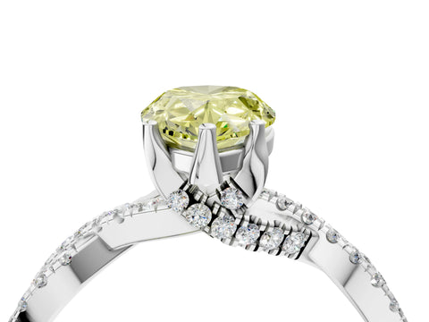 White gold Fancy Yellow Pear Cut Solitaire Twist Pave Diamond Engagement Ring with Prong Setting_4