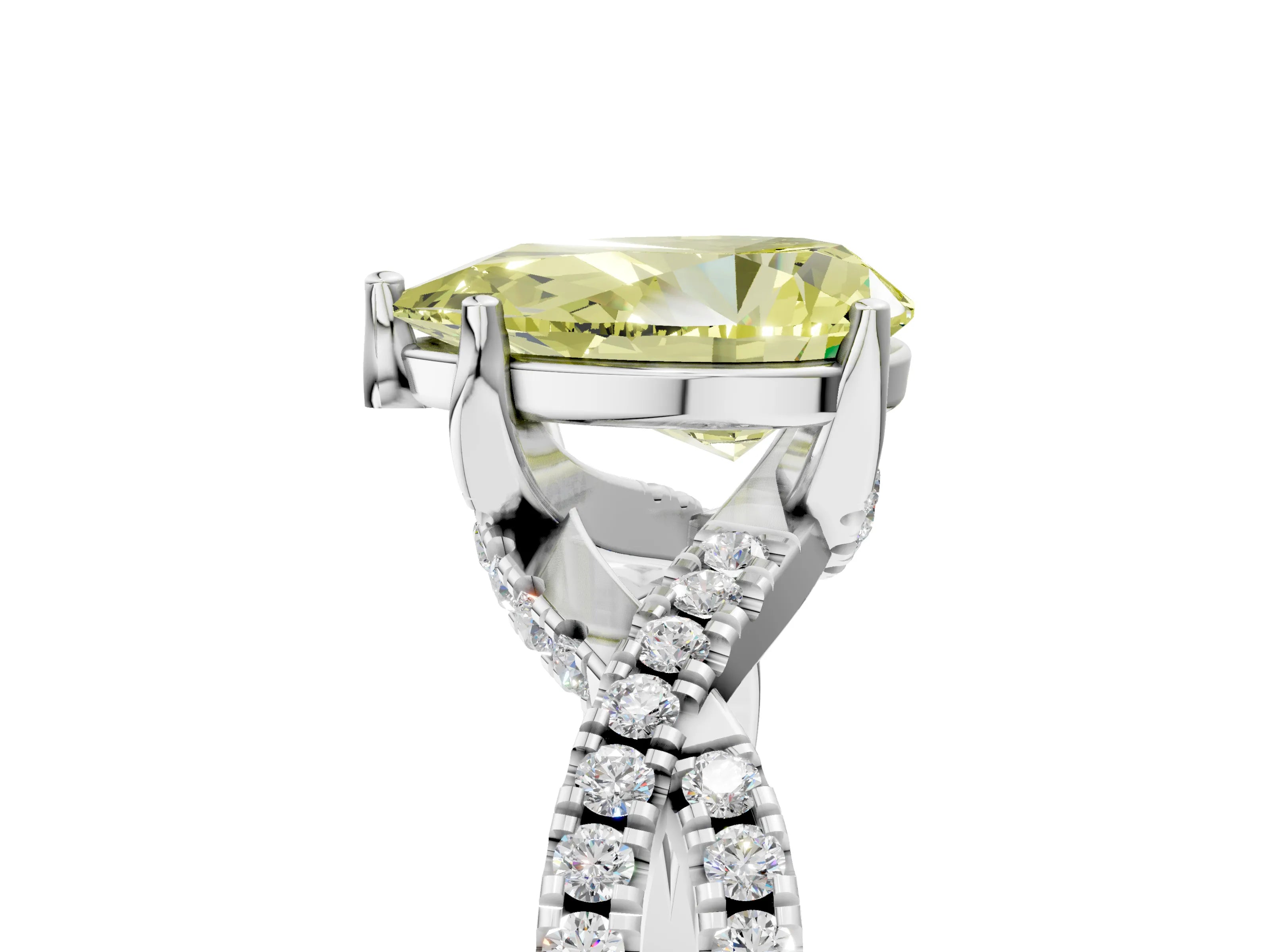 White gold Fancy Yellow Pear Cut Solitaire Twist Pave Diamond Engagement Ring with Prong Setting_5