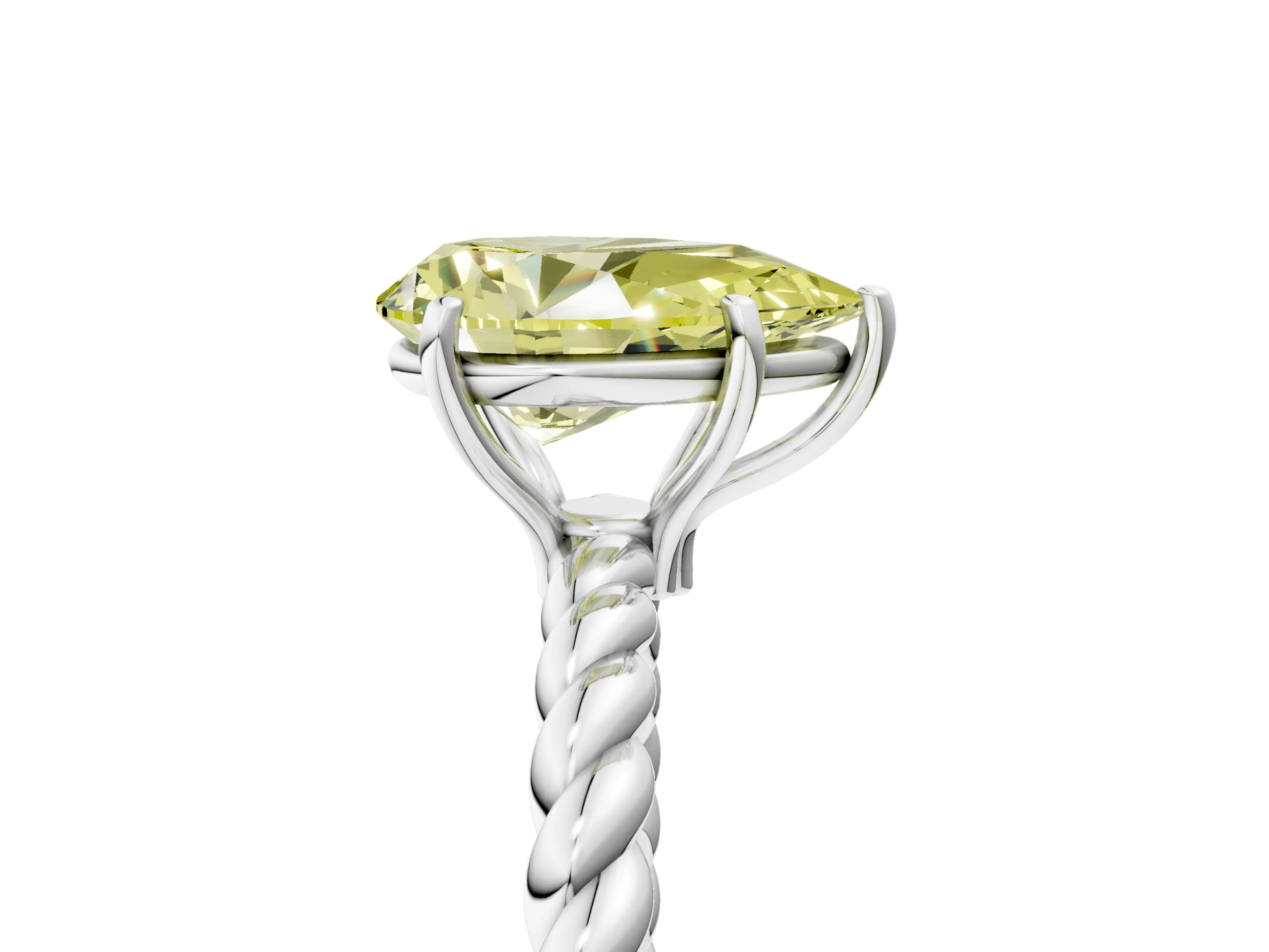 White gold Fancy Yellow Pear Cut Solitaire Twisted Band 4-Prong Ring_17