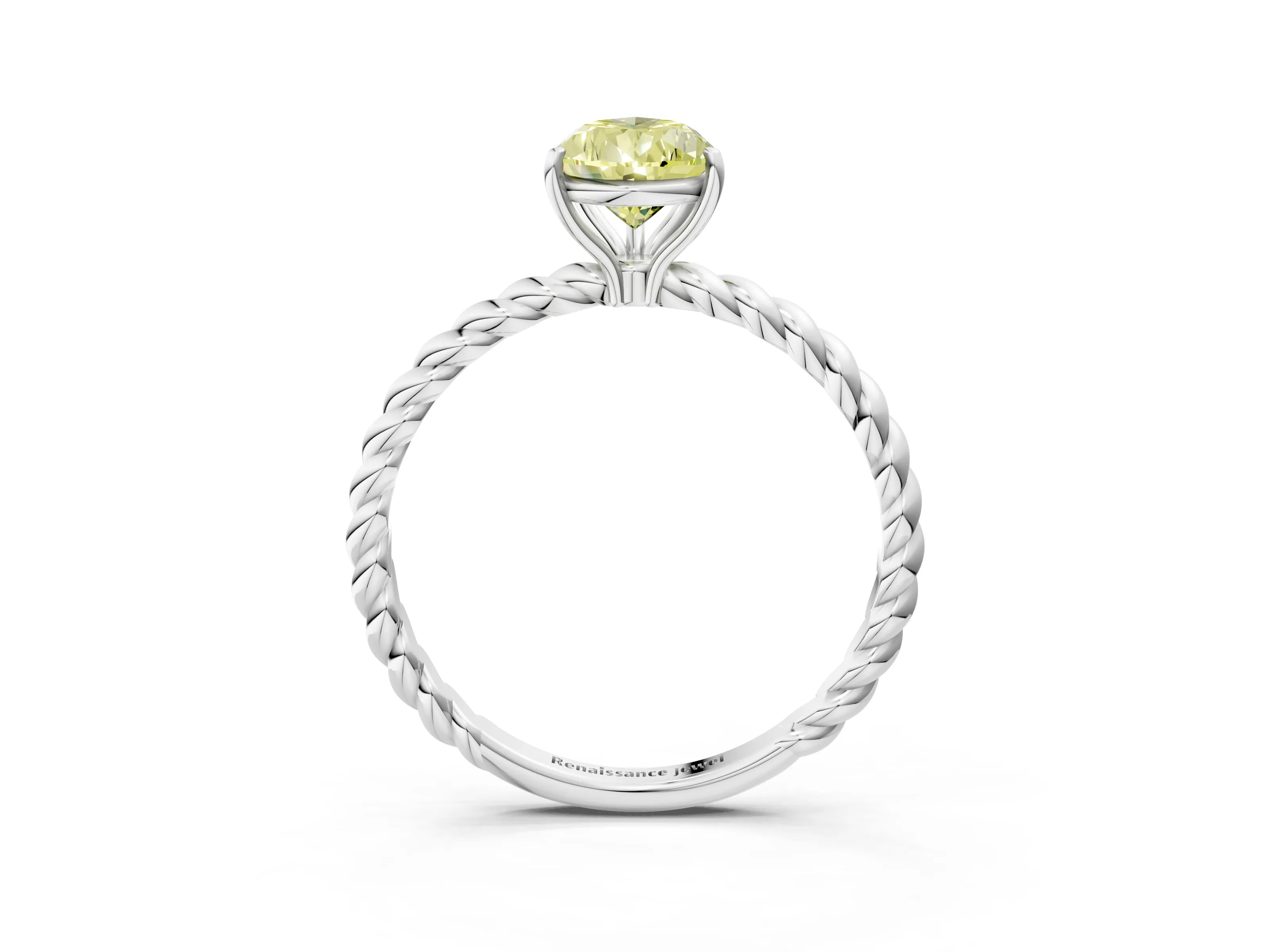 White gold Fancy Yellow Pear Cut Solitaire Twisted Band 4-Prong Ring_3