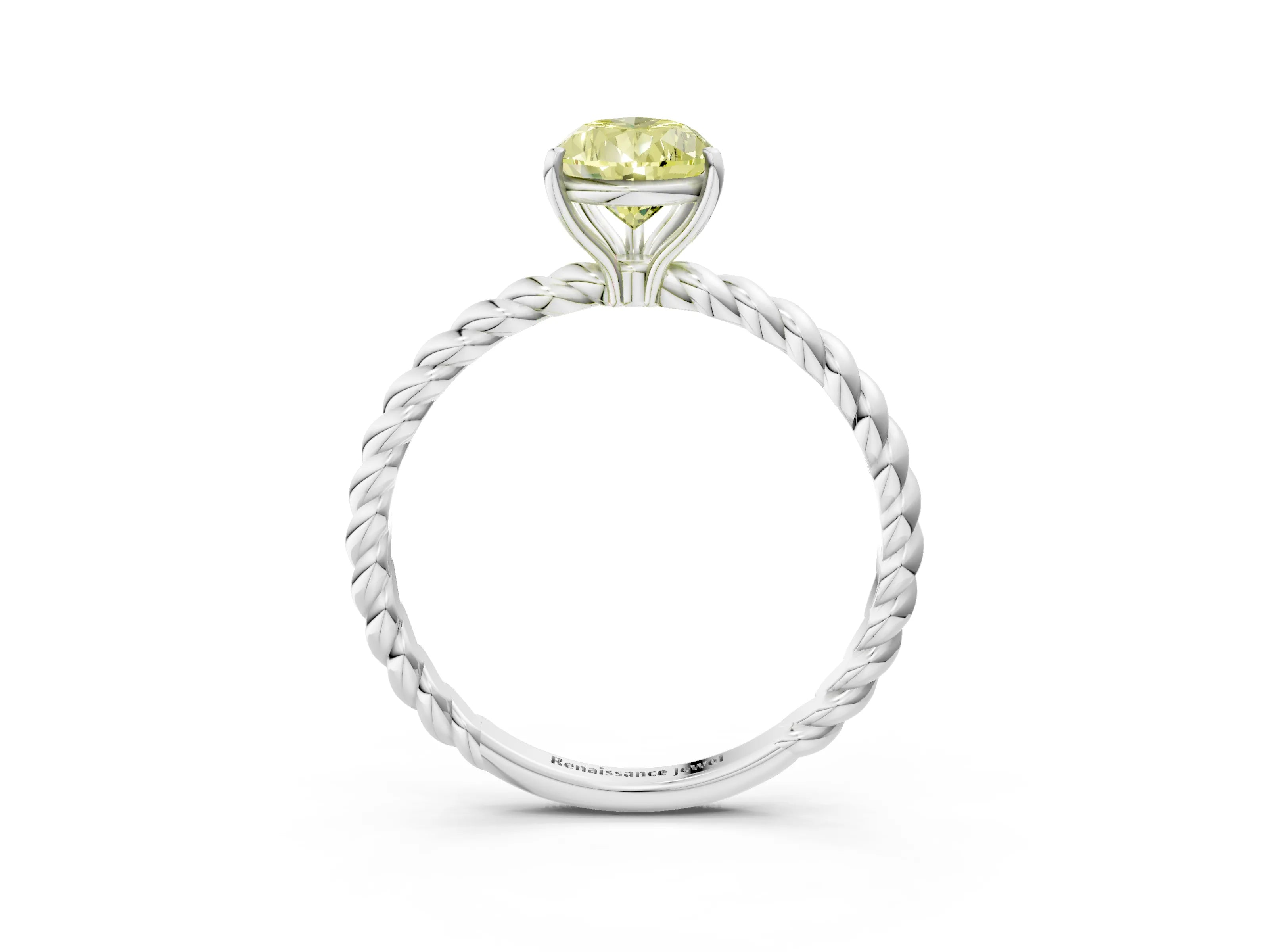 White gold Fancy Yellow Pear Cut Solitaire Twisted Band 4-Prong Ring_39
