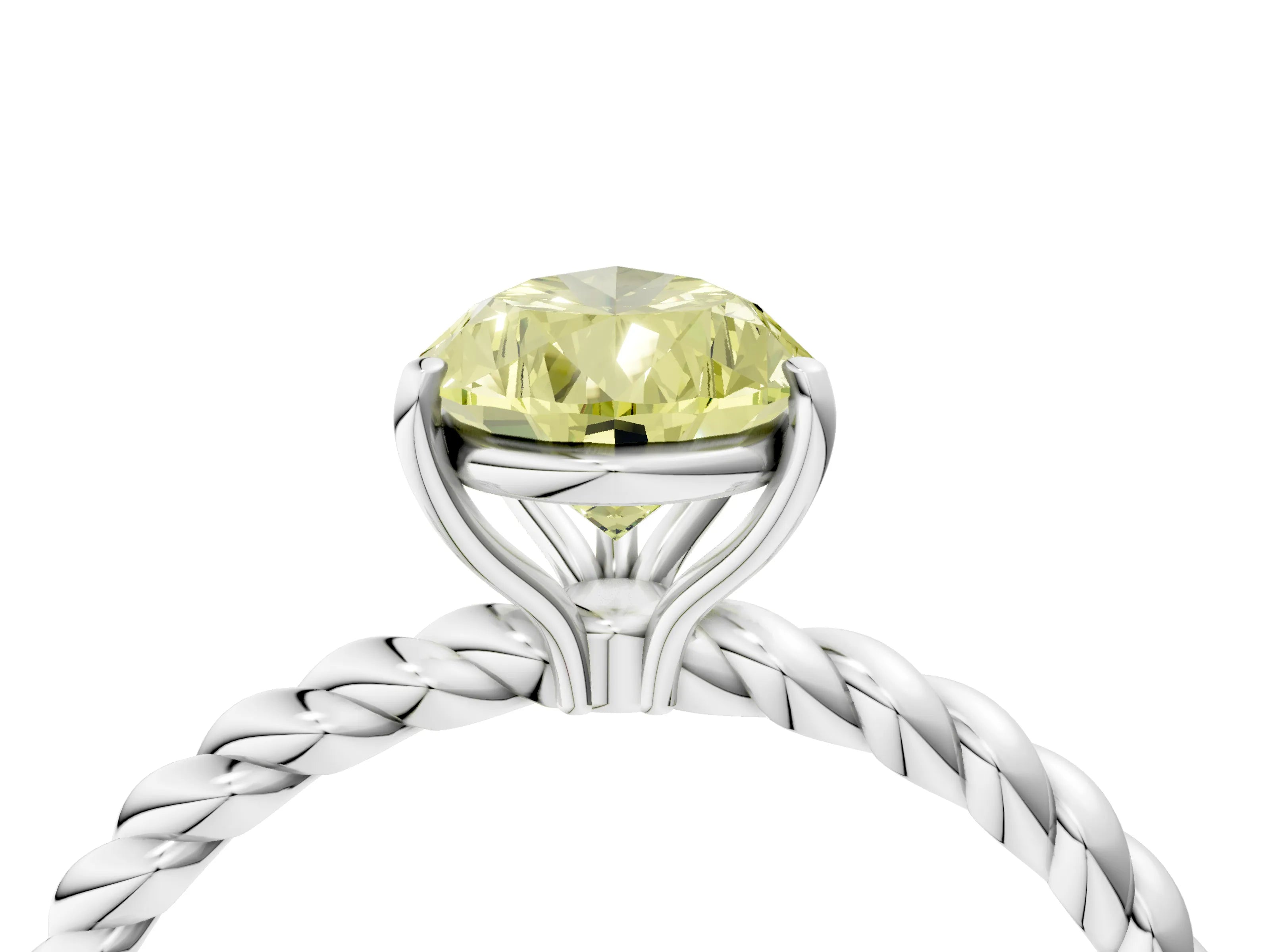 White gold Fancy Yellow Pear Cut Solitaire Twisted Band 4-Prong Ring_40