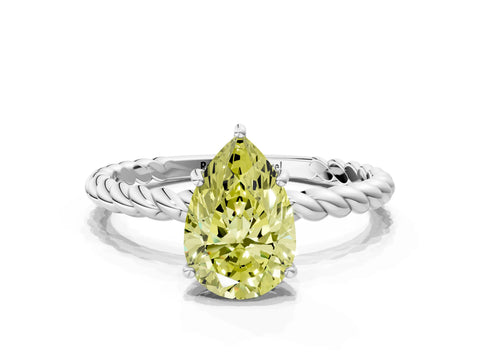 White gold Fancy Yellow Pear Cut Solitaire Twisted Band 4-Prong Ring