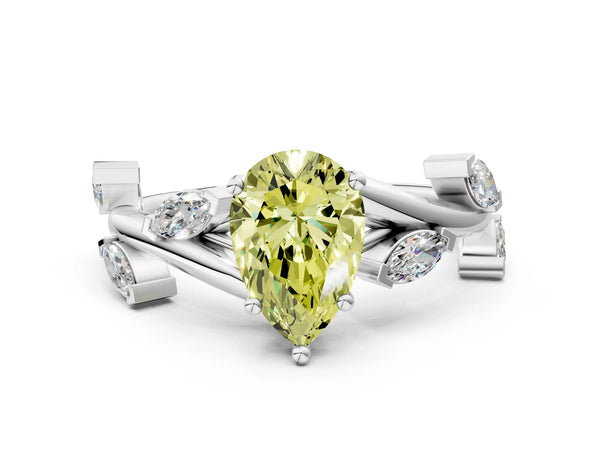 Platinum Fancy Yellow Pear Cut Solitaire Twisted Band Marquise Accent Prong Setting Ring