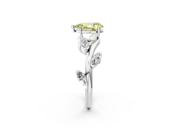 Platinum Fancy Yellow Pear Cut Solitaire Twisted Band Marquise Accent Prong Setting Ring