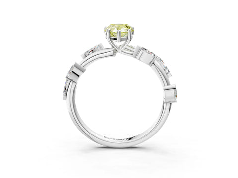 White gold Fancy Yellow Pear Cut Solitaire Twisted Band Marquise Accent Prong Setting Ring_3