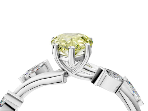 White gold Fancy Yellow Pear Cut Solitaire Twisted Band Marquise Accent Prong Setting Ring_4