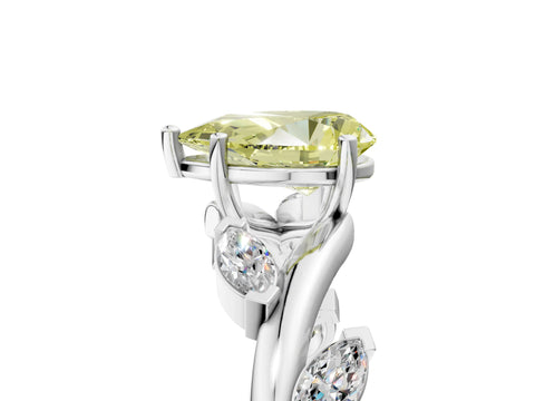 White gold Fancy Yellow Pear Cut Solitaire Twisted Band Marquise Accent Prong Setting Ring_5