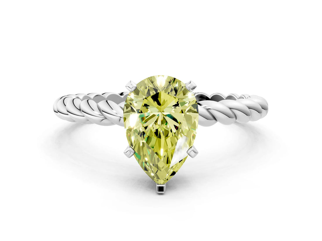White gold Fancy Yellow Pear  Cut Solitaire Twisted Band with Four-Prong Setting_117