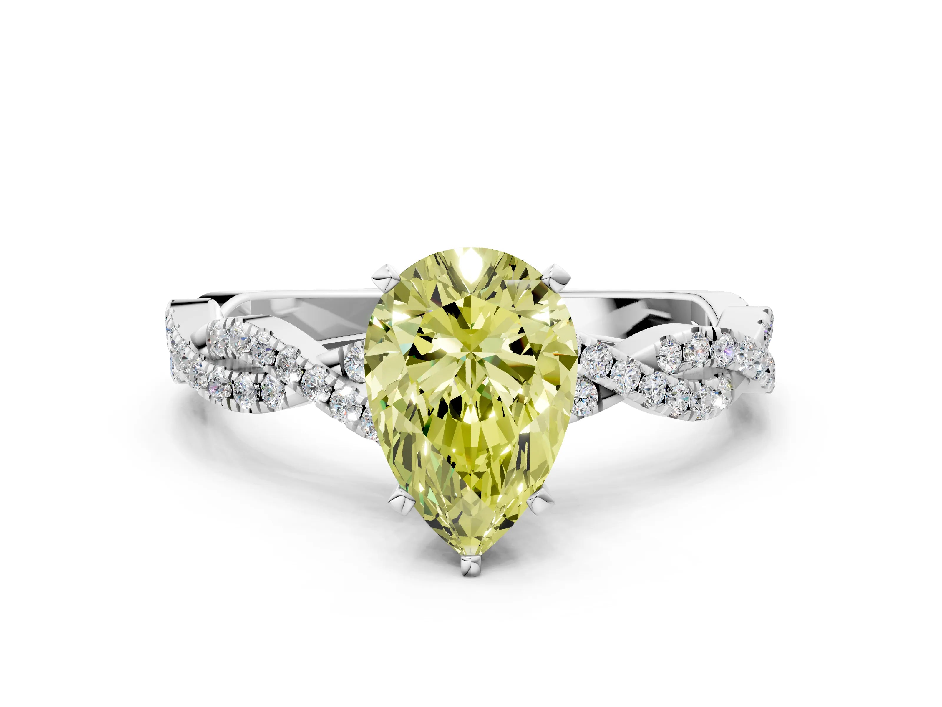 White gold Fancy Yellow Pear Cut Solitaire Twisted Pave Band with Four-Prong Setting_15