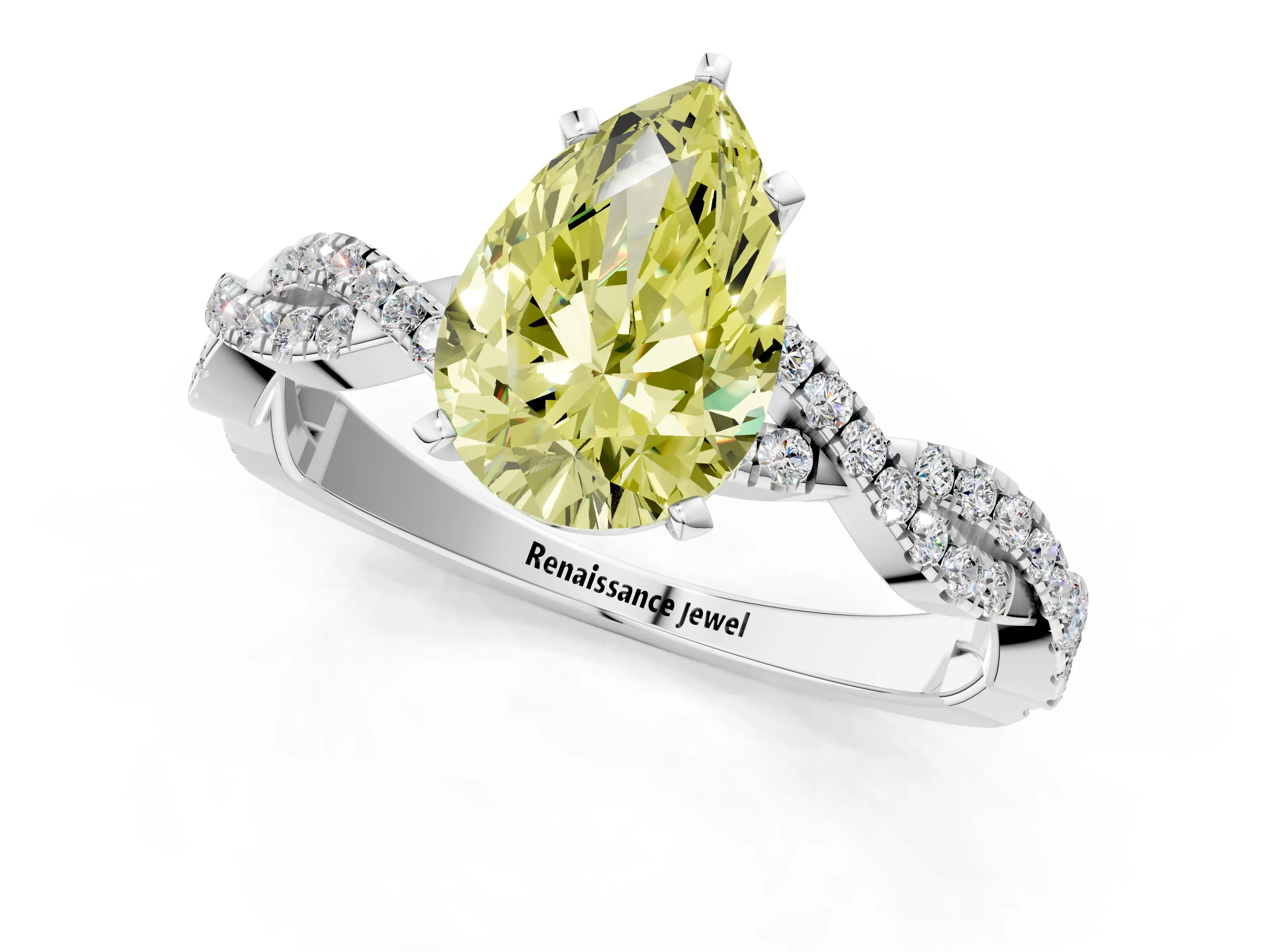 White gold Fancy Yellow Pear Cut Solitaire Twisted Pave Band with Four-Prong Setting_16