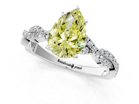 White gold Fancy Yellow Pear Cut Solitaire Twisted Pave Band with Four-Prong Setting_16