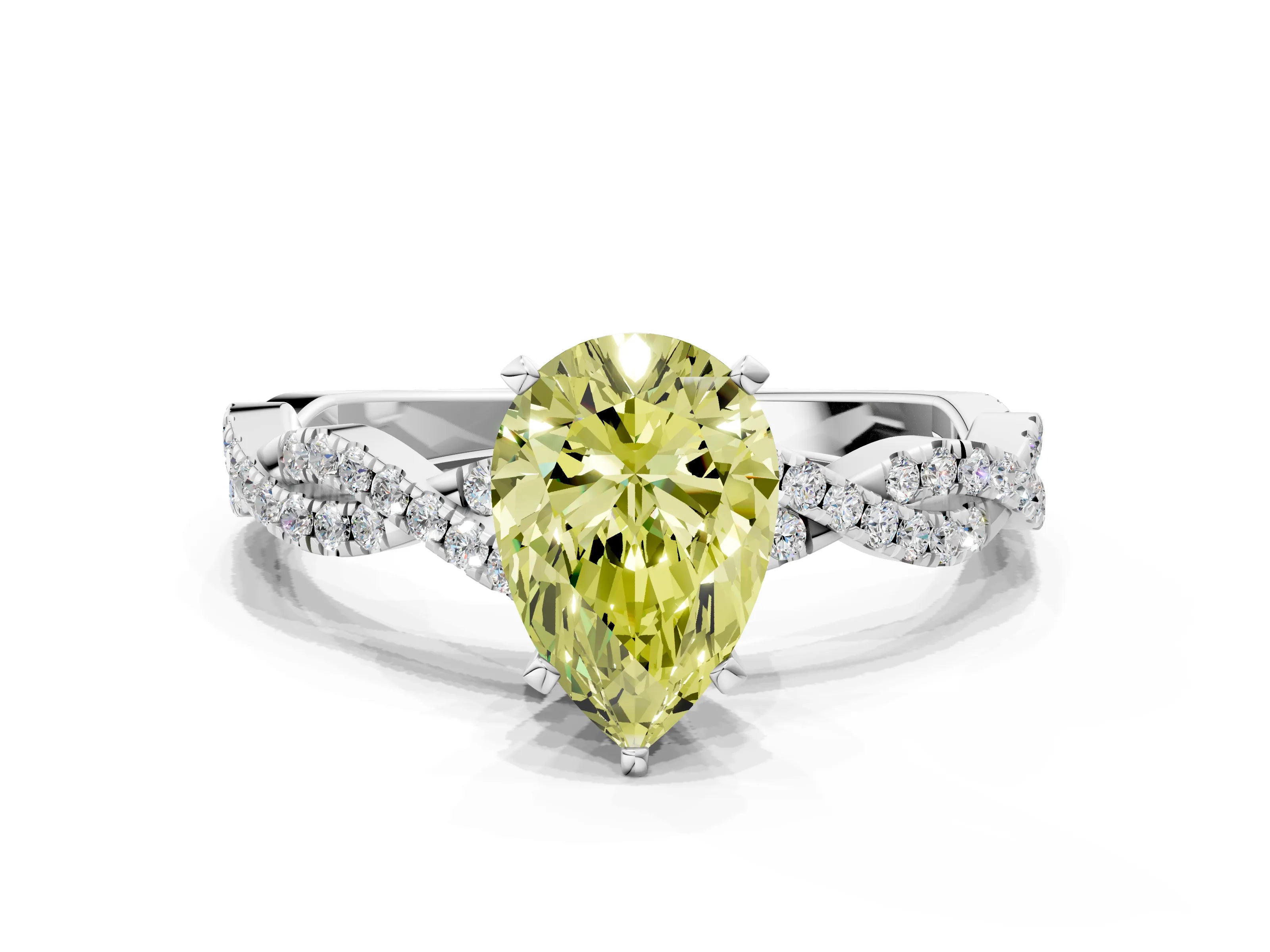 White gold Fancy Yellow Pear Cut Solitaire Twisted Pave Band with Four-Prong Setting_3