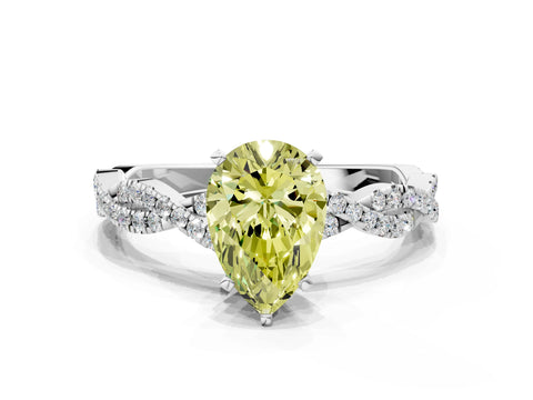 White gold Fancy Yellow Pear Cut Solitaire Twisted Pave Band with Four-Prong Setting_3
