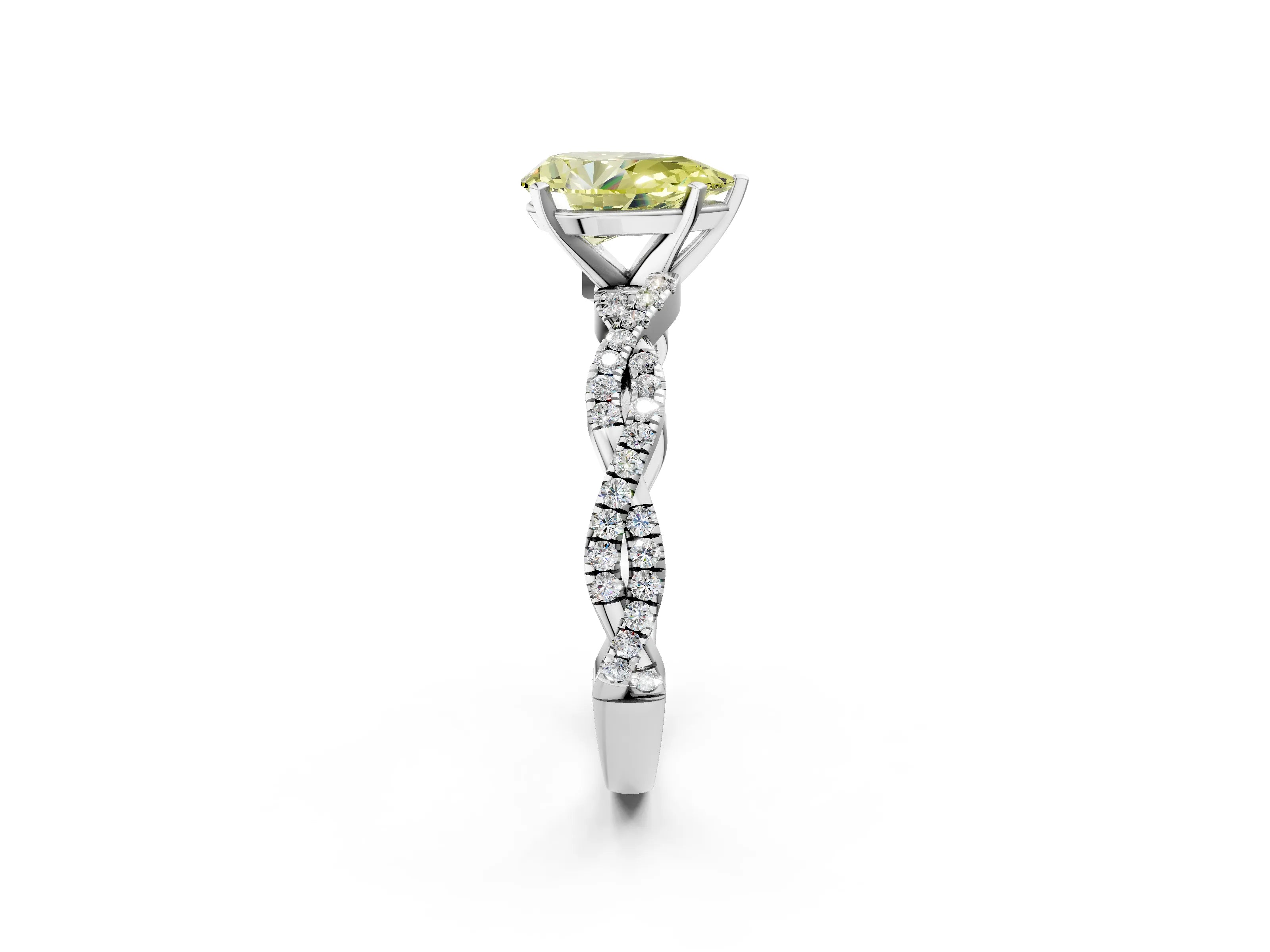 White gold Fancy Yellow Pear Cut Solitaire Twisted Pave Band with Four-Prong Setting_5