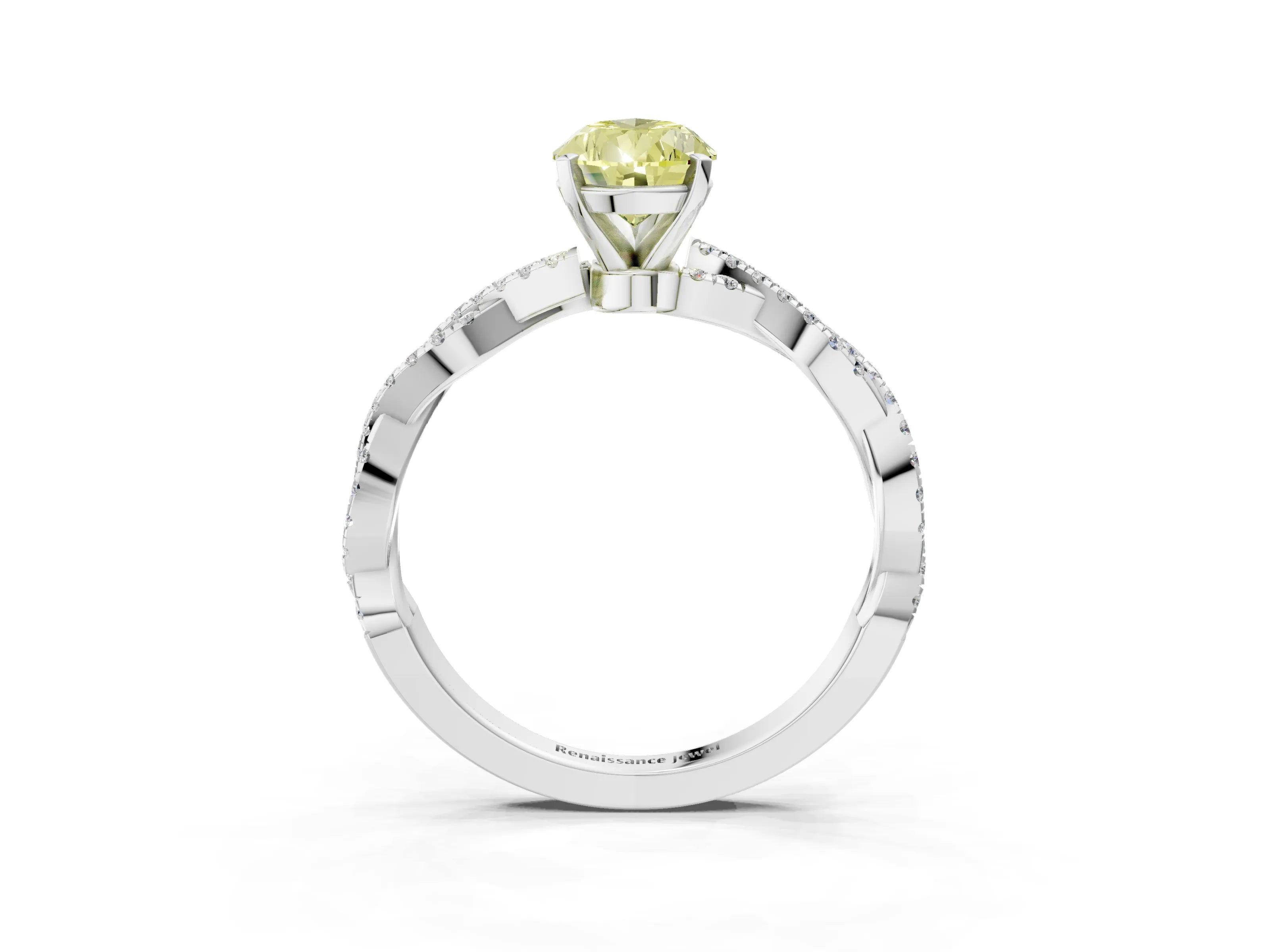White gold Fancy Yellow Pear Cut Solitaire Twisted Pave Band with Four-Prong Setting_6