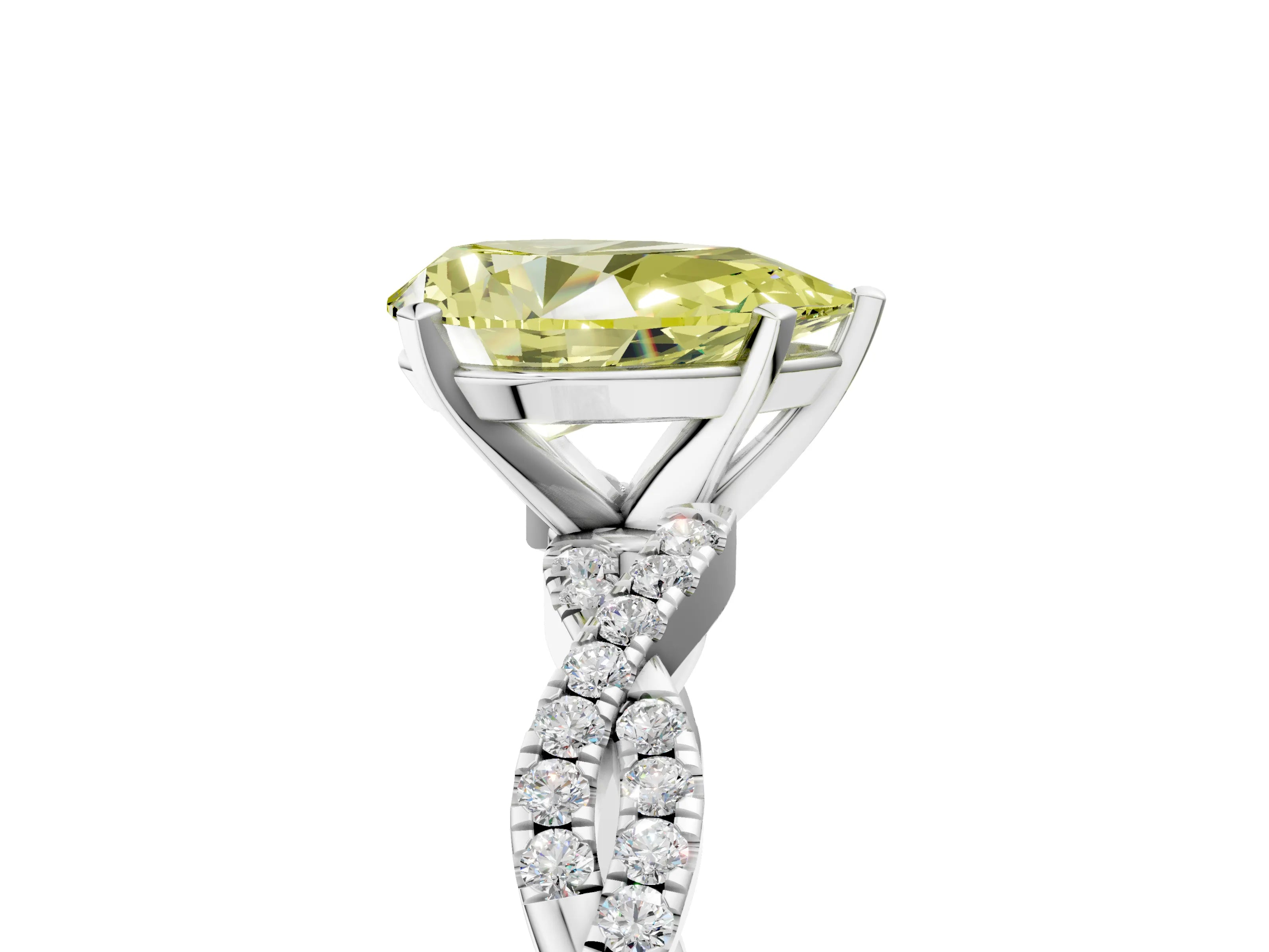 White gold Fancy Yellow Pear Cut Solitaire Twisted Pave Band with Four-Prong Setting_8