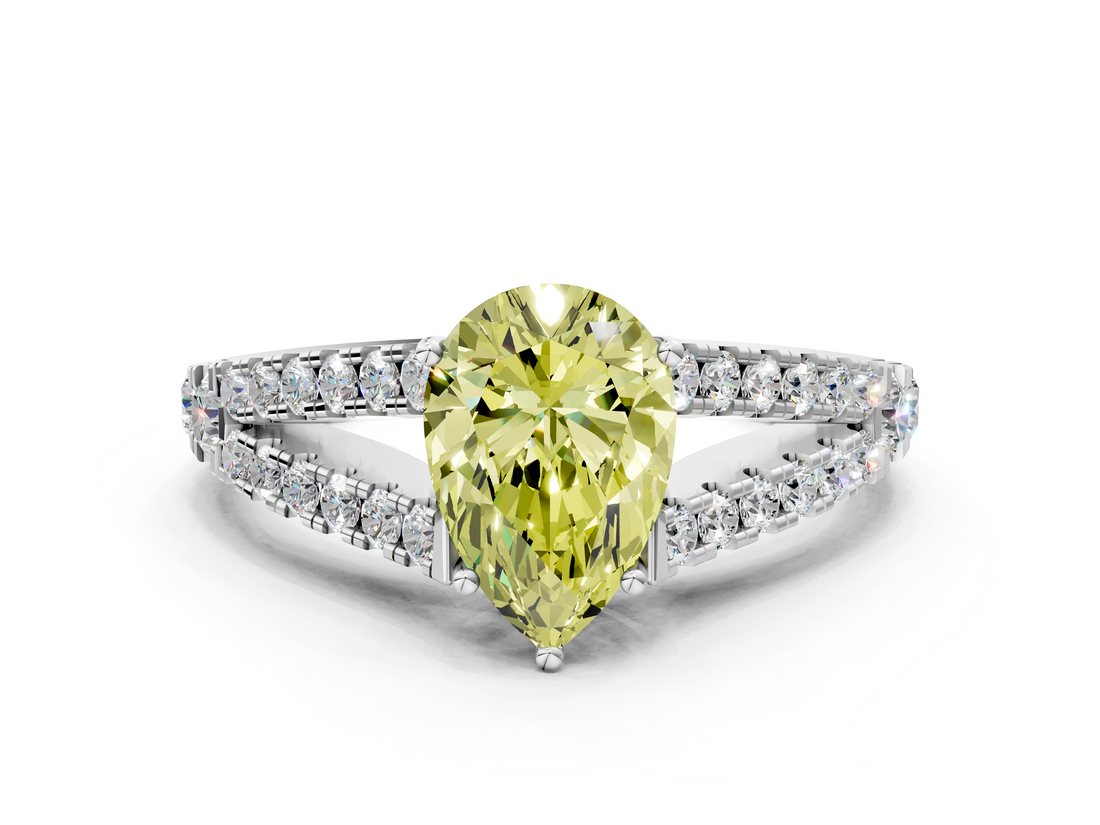 White gold Fancy Yellow Pear  Cut Split Shank Pave Diamond Engagement Ring with Four-Prong Setting_77