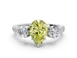 White gold Fancy Yellow Pear  Cut Three-Stone Diamond Pave Band with Prong Setting_37