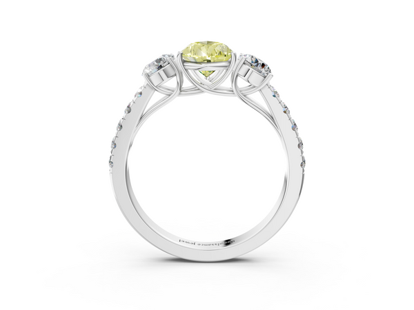 Sterling Silver Pear-Shaped Pave Three Stone Engagement Ring Setting for Fancy Yellow Center