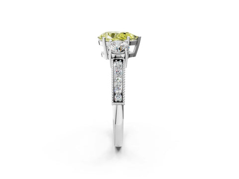White gold Fancy Yellow Pear Cut Three-Stone Diamond Ring with Pavé Band and Four-Prong Setting_14