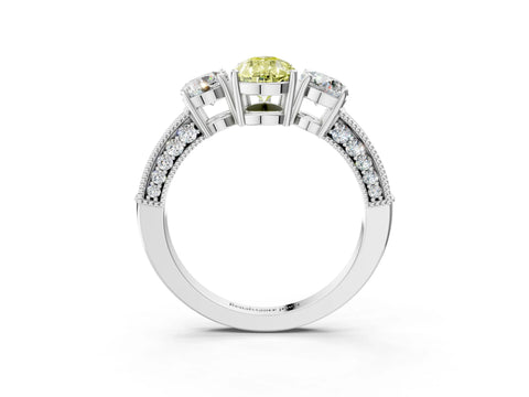 White gold Fancy Yellow Pear Cut Three-Stone Diamond Ring with Pavé Band and Four-Prong Setting_15