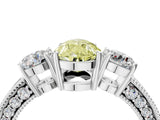 White gold Fancy Yellow Pear Cut Three-Stone Diamond Ring with Pavé Band and Four-Prong Setting_16