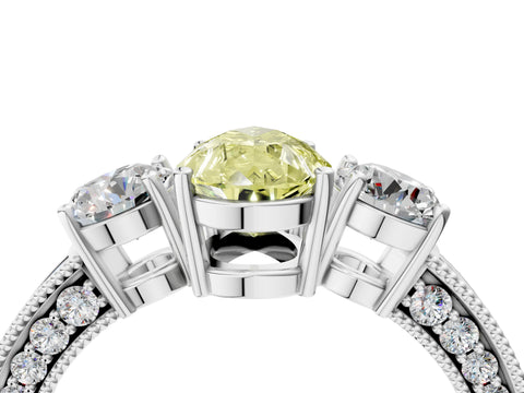 White gold Fancy Yellow Pear Cut Three-Stone Diamond Ring with Pavé Band and Four-Prong Setting_16