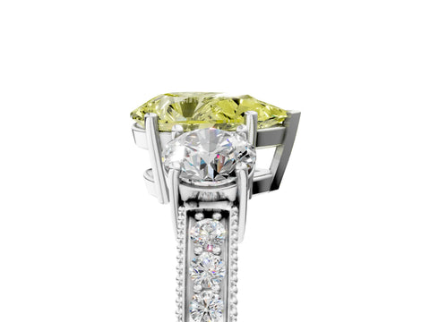 White gold Fancy Yellow Pear Cut Three-Stone Diamond Ring with Pavé Band and Four-Prong Setting_17