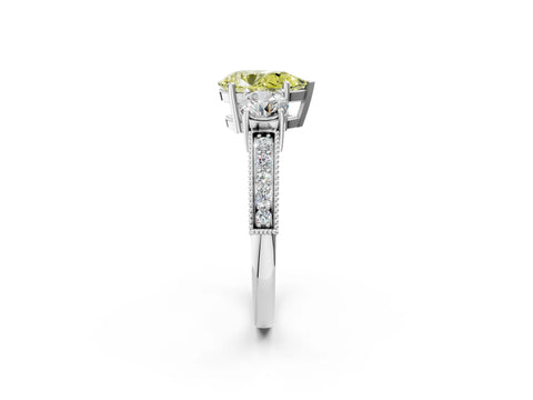 White gold Fancy Yellow Pear Cut Three-Stone Diamond Ring with Pavé Band and Four-Prong Setting_2