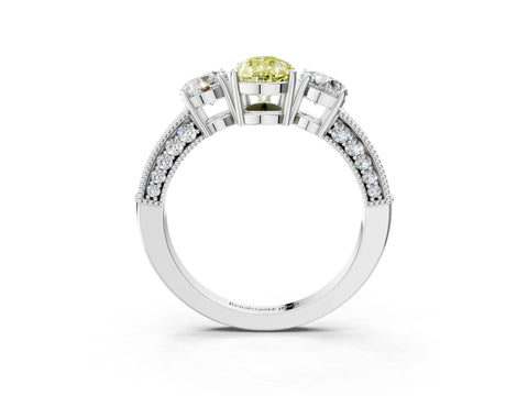 White gold Fancy Yellow Pear Cut Three-Stone Diamond Ring with Pavé Band and Four-Prong Setting_3