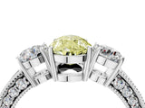 White gold Fancy Yellow Pear Cut Three-Stone Diamond Ring with Pavé Band and Four-Prong Setting_4