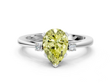 White gold Fancy Yellow Pear  Cut Three-Stone Solitaire Ring with Round Accent Diamonds and Four-Prong Setting_20