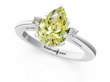 White gold Fancy Yellow Pear  Cut Three-Stone Solitaire Ring with Round Accent Diamonds and Four-Prong Setting_23