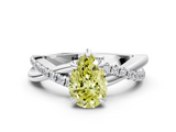 White gold Fancy Yellow Pear  Cut Twist Band Solitaire Diamond Ring with Pavé Setting_3