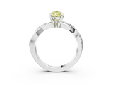 White gold Fancy Yellow Pear  Cut Twist Band Solitaire Diamond Ring with Pavé Setting_6