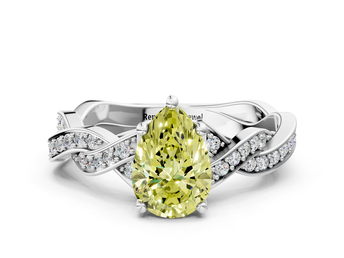 White gold Fancy Yellow Pear  Cut Twisted Pavé Band Solitaire Ring with Four-Prong Setting_55