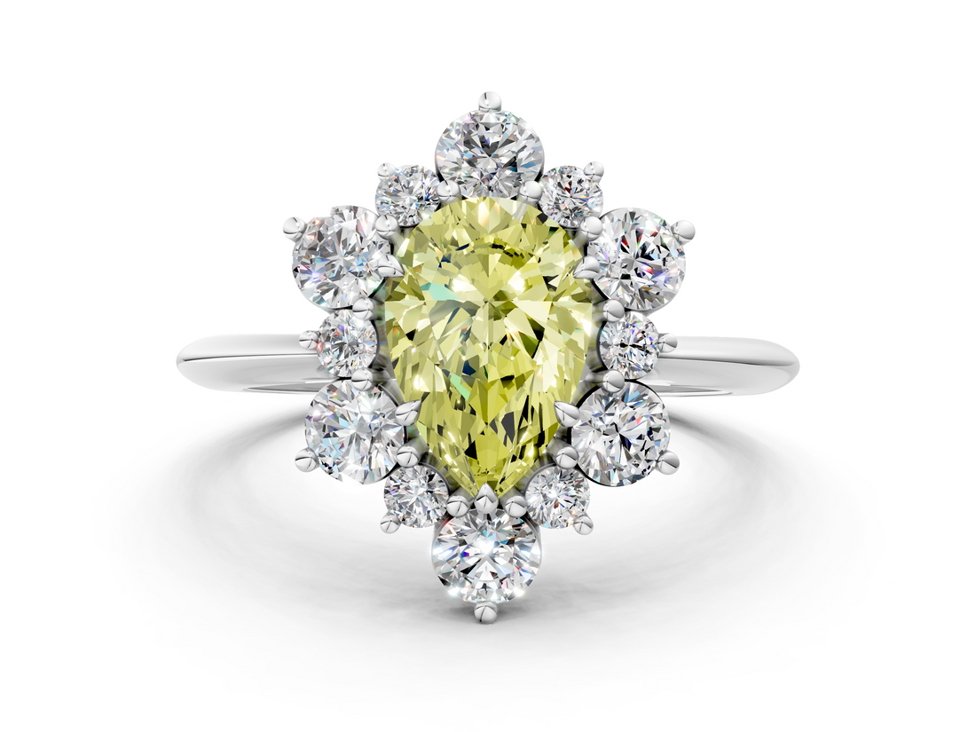 White gold Fancy Yellow Pear  Diamond Cluster Halo Ring with Solitaire Band and Four-Prong Setting_20
