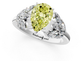 White gold Fancy Yellow Pear  Diamond Cluster Leaf Design Ring with Prong Setting_55