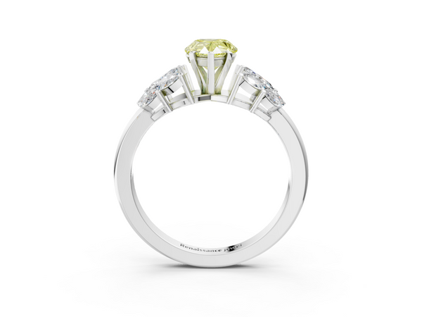 Platinum Fancy Yellow Pear  Diamond Cluster Leaf Design Ring with Prong Setting