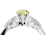 White gold Fancy Yellow Pear  Diamond Cluster Leaf Design Ring with Prong Setting_58