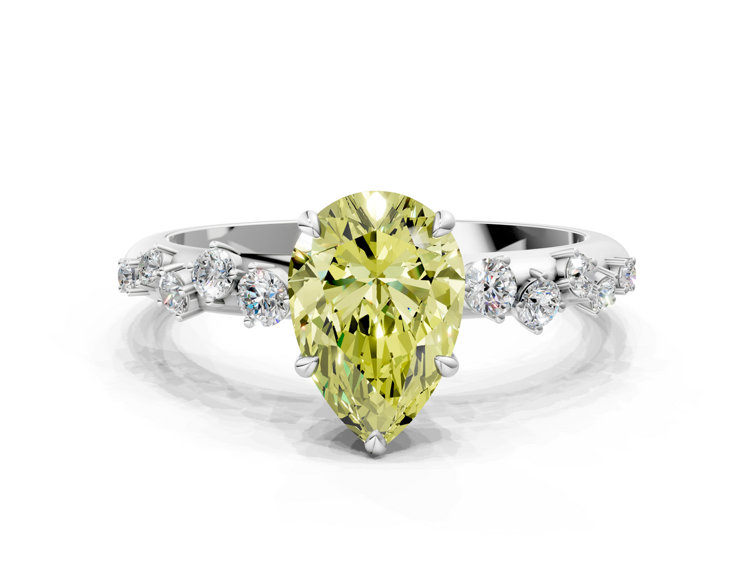 White gold Fancy Yellow Pear  Diamond Cluster Prong-Set Solitaire Ring_20
