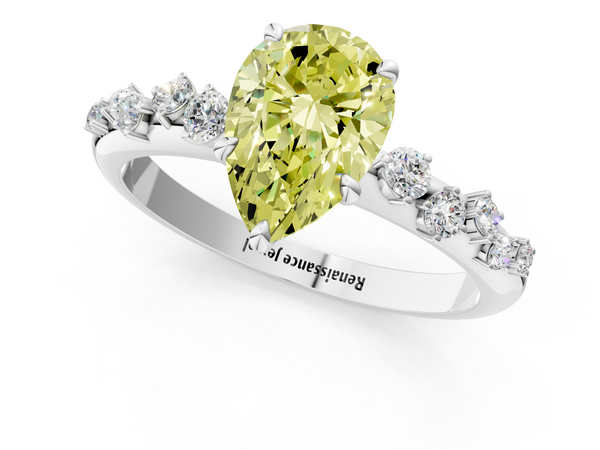 Platinum Fancy Yellow Pear  Diamond Cluster Prong-Set Solitaire Ring