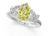 White gold Fancy Yellow Pear  Diamond Floral Cluster Ring with Solitaire Band and Prong Setting_27