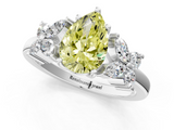 White gold Fancy Yellow Pear  Diamond Floral Cluster Ring with Solitaire Band and Prong Setting_29