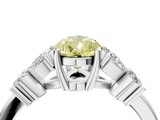 White gold Fancy Yellow Pear  Diamond Floral Cluster Ring with Solitaire Band and Prong Setting_31