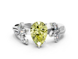 White gold Fancy Yellow Pear  Diamond Floral Vine Solitaire Engagement Ring_3